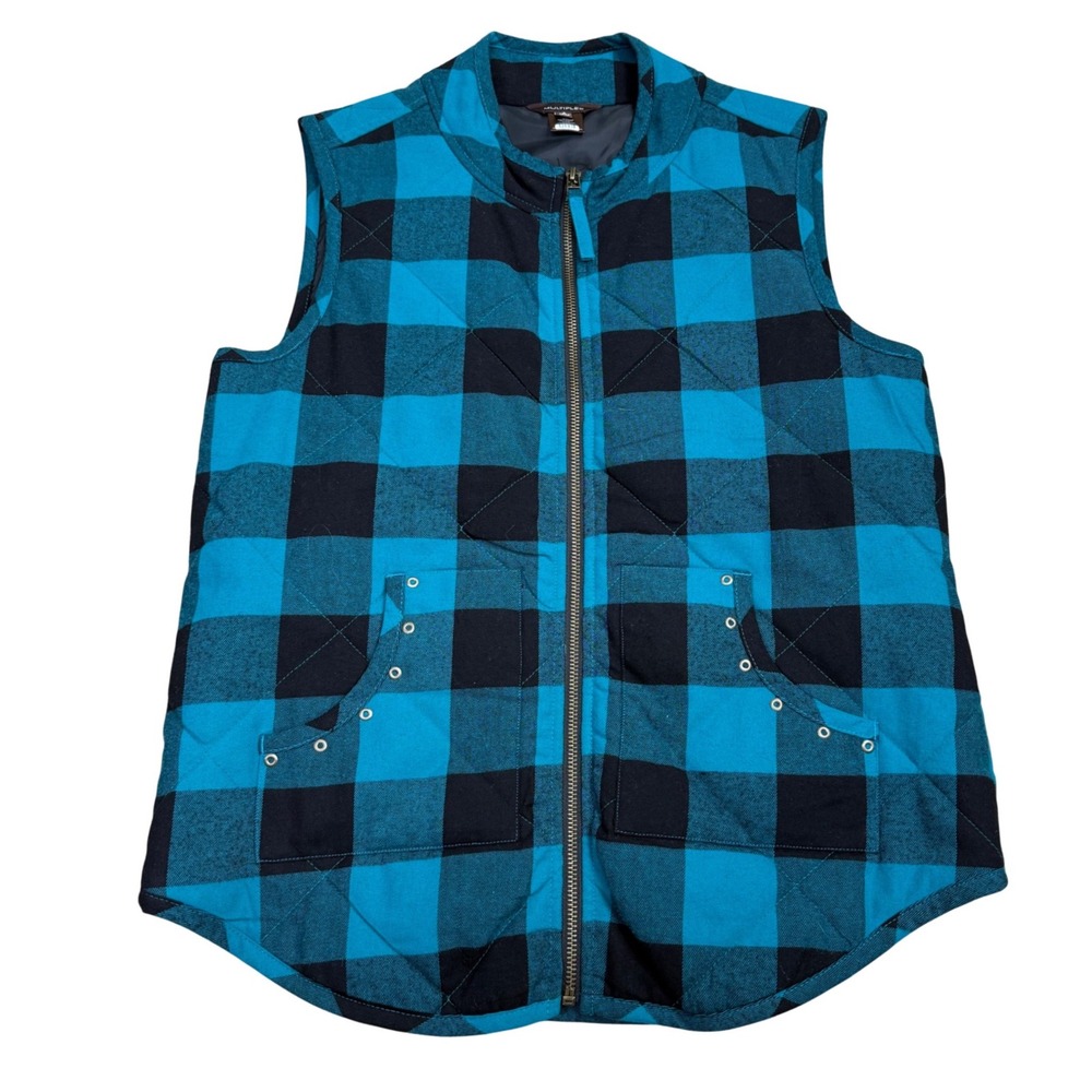 Multiples Quilted Buffalo Plaid Vest Womens Size S Teal